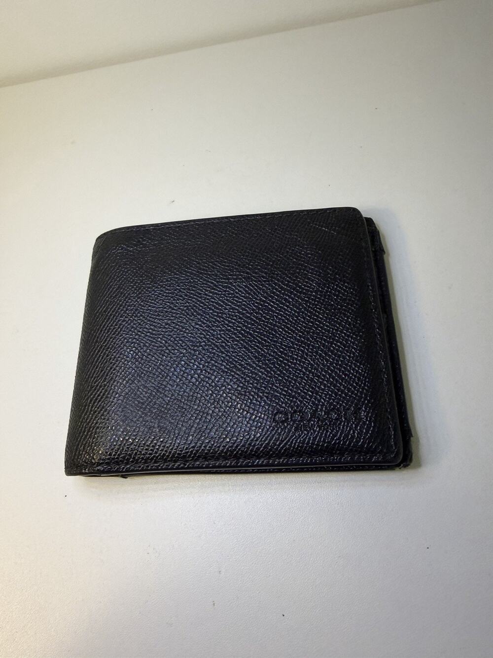 Coach Black Bifold Men's Wallet W Two Money Pockets Card Slots 2 Logo Accents